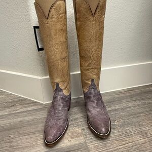 Lucchese Tan and Gray Cowboy Boots with Western Flair